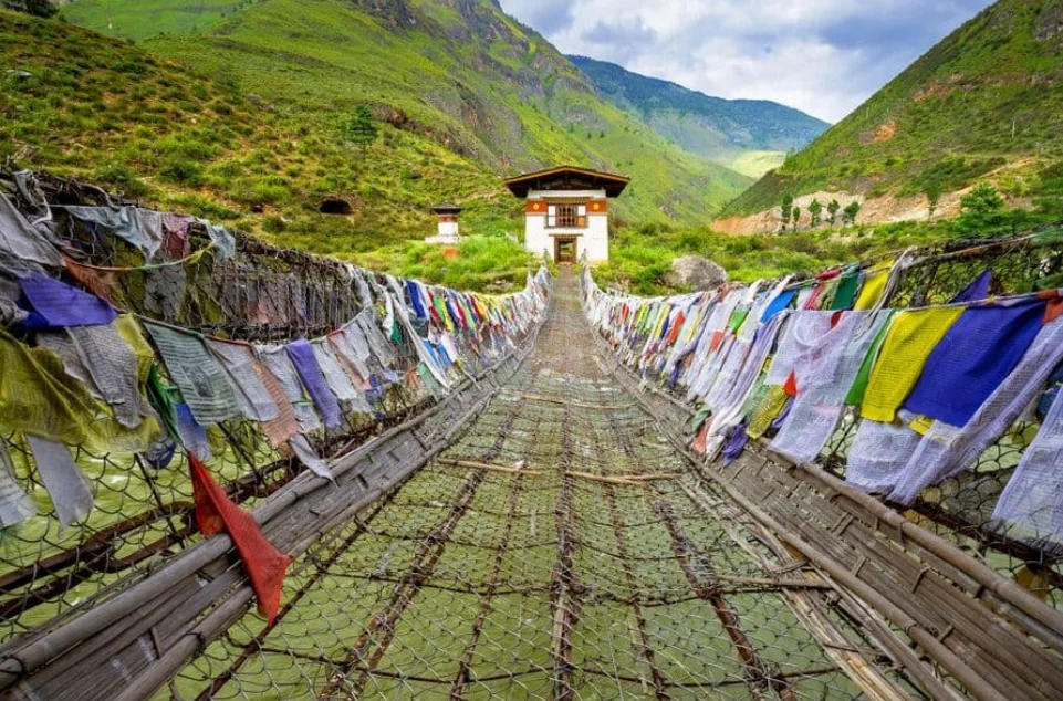  Bhutanese monk in traditional dress at a dzong fortress